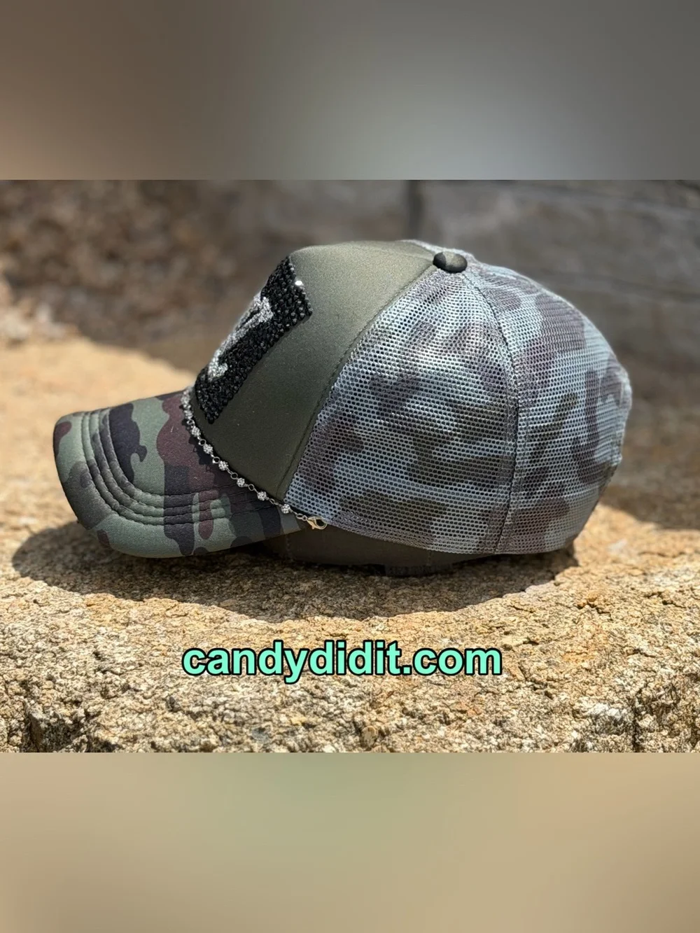 New Handmade Camo  Couture Logo Bling Trucker Hat